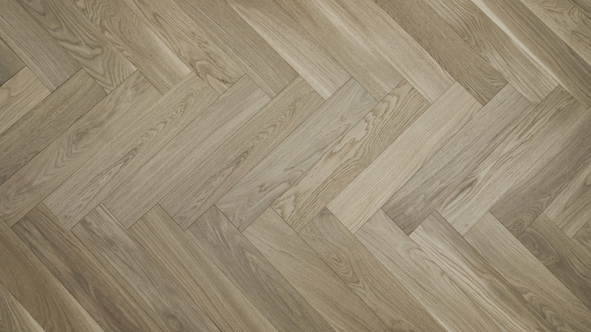 Almond Cream (Macaroon) American White Oak Herringbone 5″ engineered hardwood