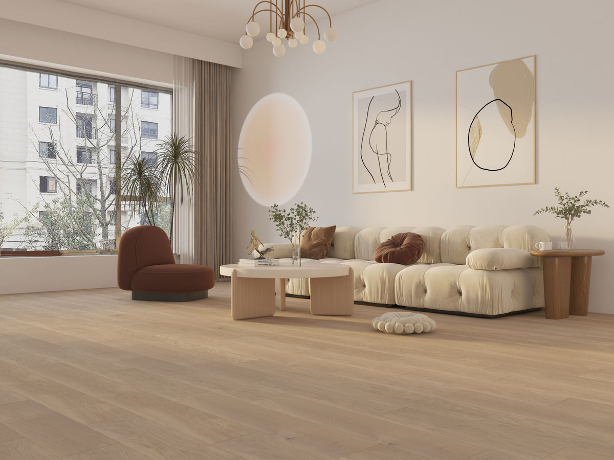 Sunlit Blossom (Daisy) American White Oak 9″ engineered hardwood
